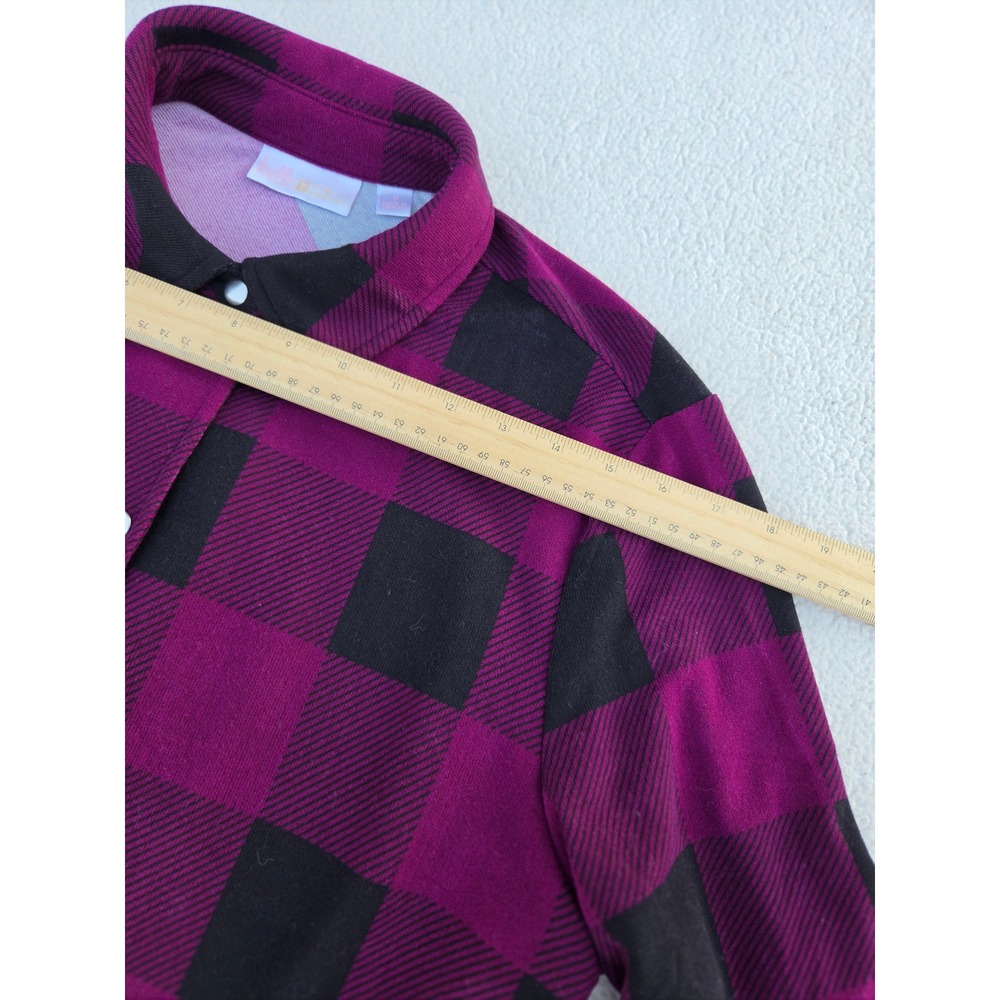 Belle by Kim Gravel Shacket Womens Med Magenta Black Buffalo Plaid Snap Soft - Picture 3 of 5